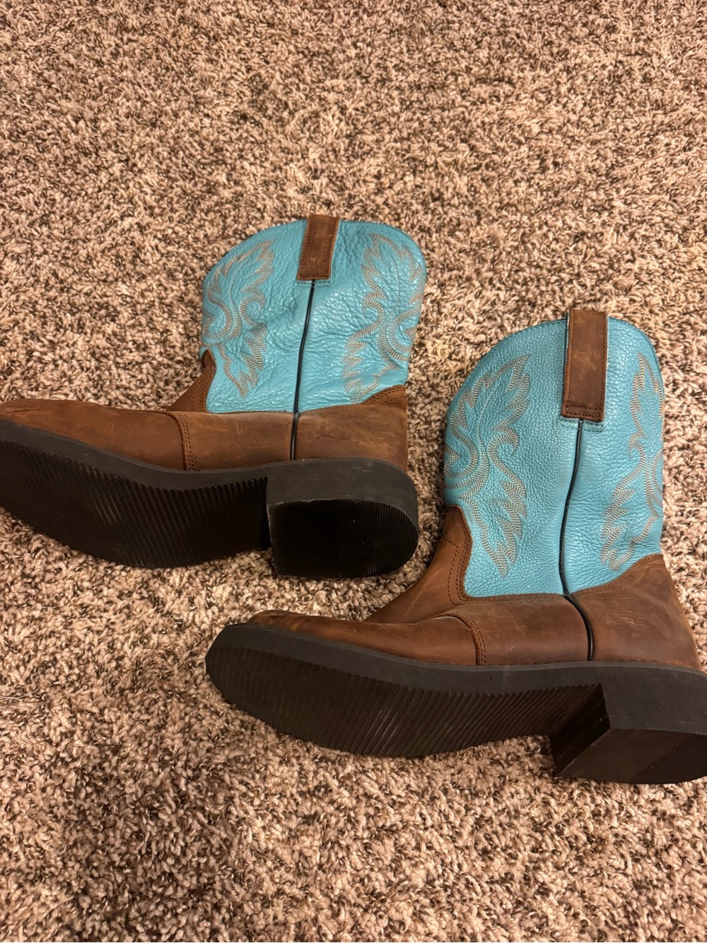 Brown Leather Western Boots with Turquoise Women’s Size 11